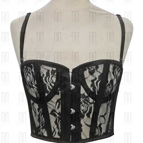 Sheer Lace Underwire Bustier with Satin Trims & Removable Straps - Picture 1 of 3